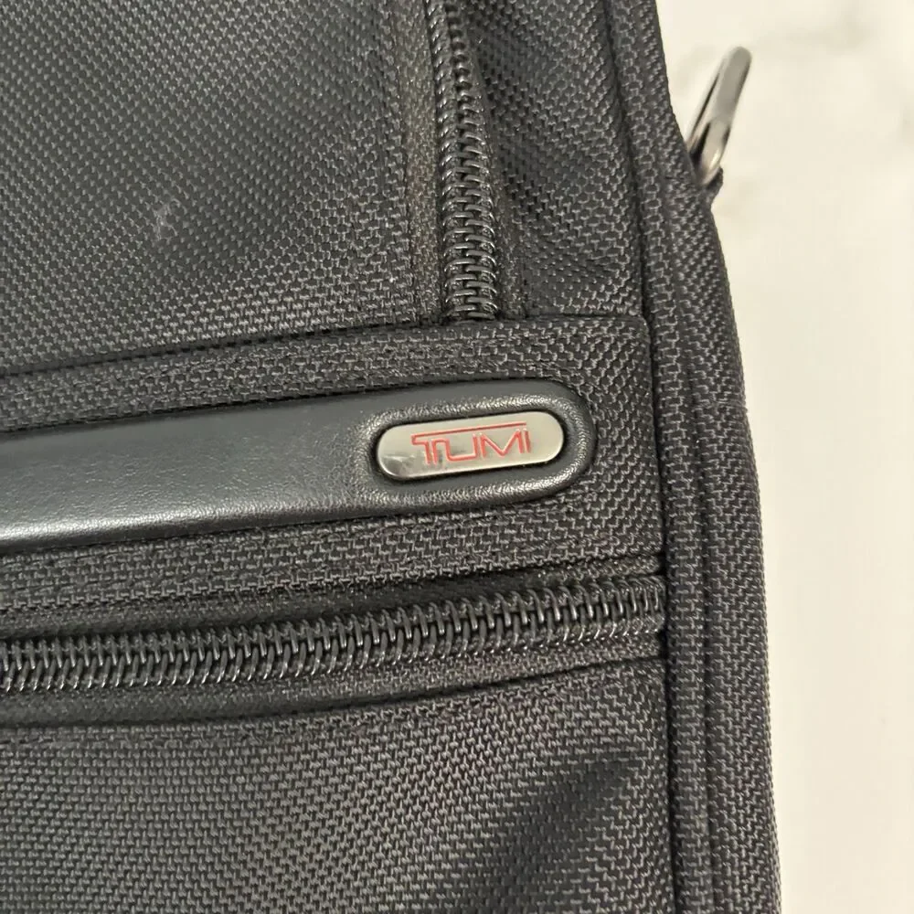 TUMI Black Ballistic Nylon Slimline Padded Laptop Bag Black Leather Handles